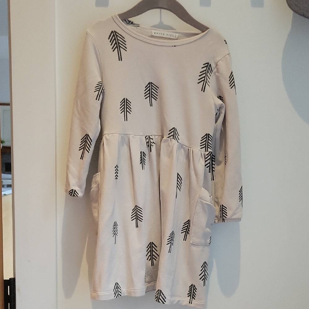 Haven Kids 4/5t Long Sleeve Pocket Savannah Dress With Trees